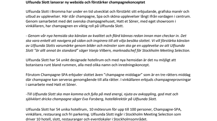 Ulfsunda Slott lanserar ny websida och förstärker champagnekonceptet