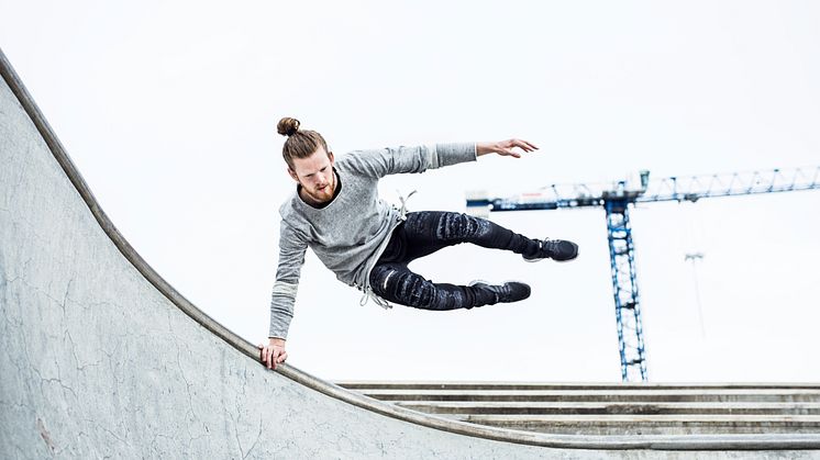 Emanuel Hansson, Tip Generations Sjöbo, ser fram emot en parkourbana i Sjöbos blivande aktivitetspark. Bild: Olivia Soliz Sjögren