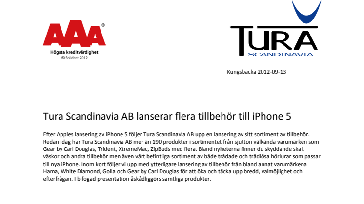 Tura Scandinavia AB lanserar tillbehör till iPhone 5