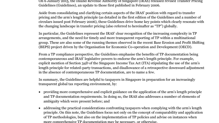 A new chapter in Singapore's transfer pricing regime