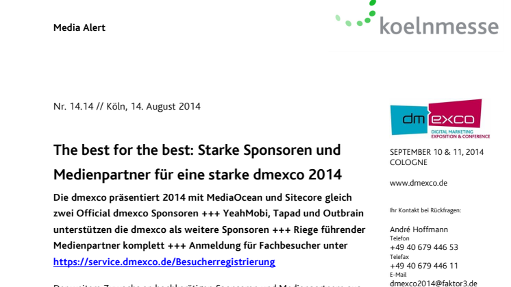 The best for the best: Starke Sponsoren und Medienpartner für eine starke dmexco 2014