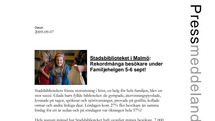Stadsbiblioteket i Malmö: Rekordmånga besökare under Familjehelgen 5-6 sept!