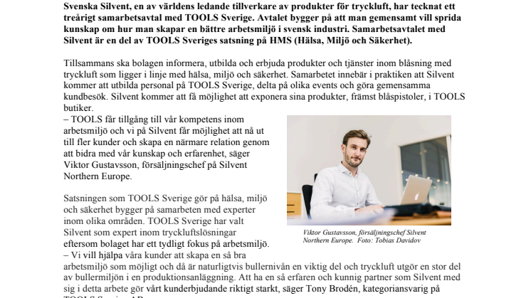 Silvent tecknar samarbetsavtal med TOOLS Sverige – ska tillsammans skapa en bättre arbetsmiljö i svensk industri 