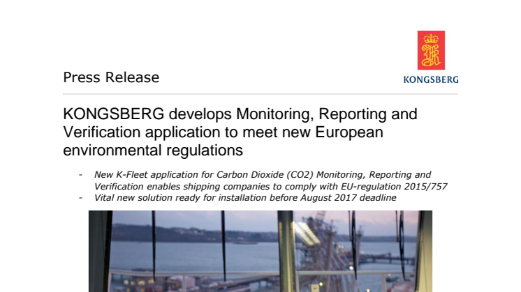 Kongsberg Maritime: KONGSBERG develops Monitoring, Reporting and Verification application to meet new European environmental regulations