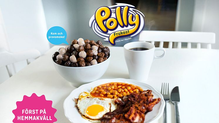 Polly Frukost med smak av bacon, ägg och vita bönor.