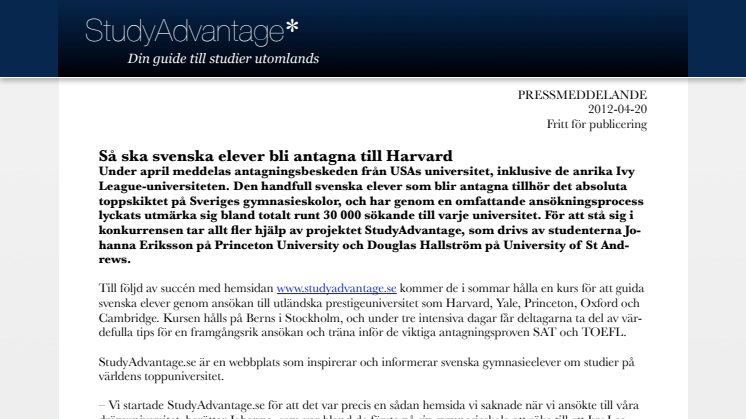 Så ska svenska elever bli antagna till Harvard