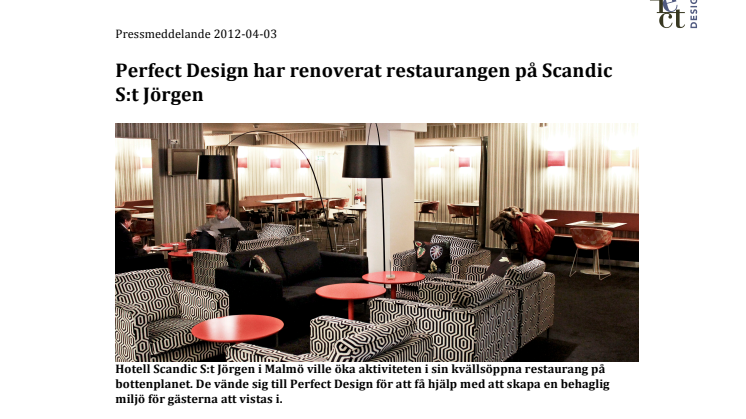 Perfect Design har renoverat restaurangen på Scandic S:t Jörgen