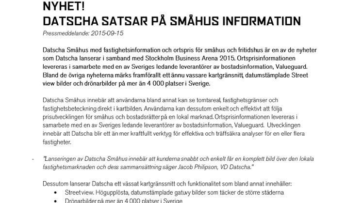 Nyhet: Datscha satsar på småhus information
