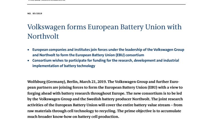 Volkswagen bildar European Battery Union med svenska Northvolt