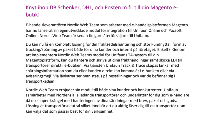 Knyt ihop DB Schenker, DHL, och Posten m.fl. till din Magento e-butik!