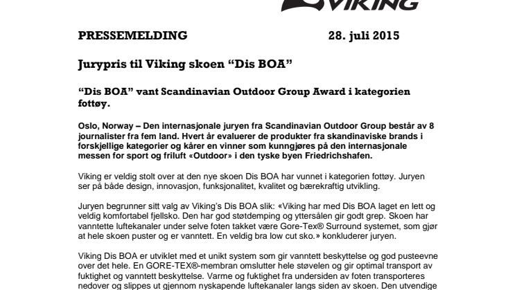Jurypris til Viking skoen “Dis BOA”
