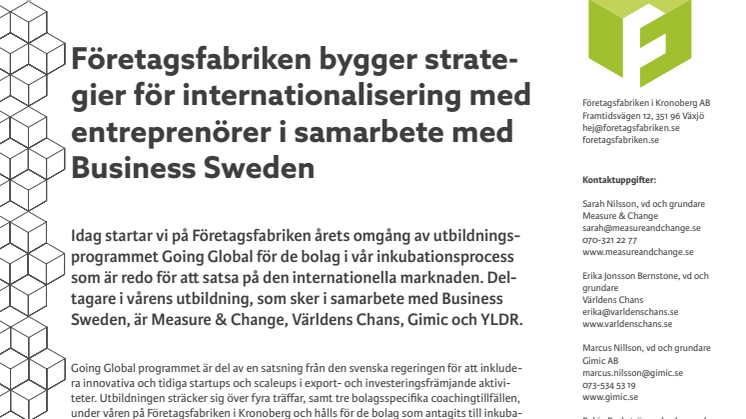 Företagsfabriken bygger strategier för internationalisering med entreprenörer i samarbete med Business Sweden