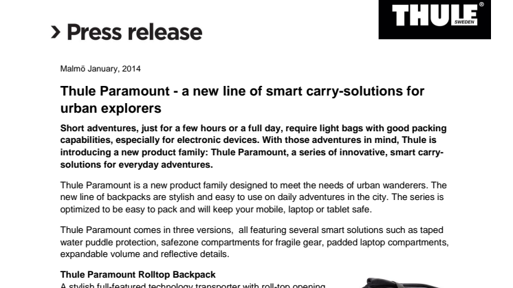 Thule Paramount - a new line of smart carry-solutions for urban explorers 