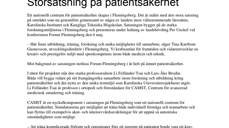 Storsatsning på patientsäkerhet i Flemingsberg