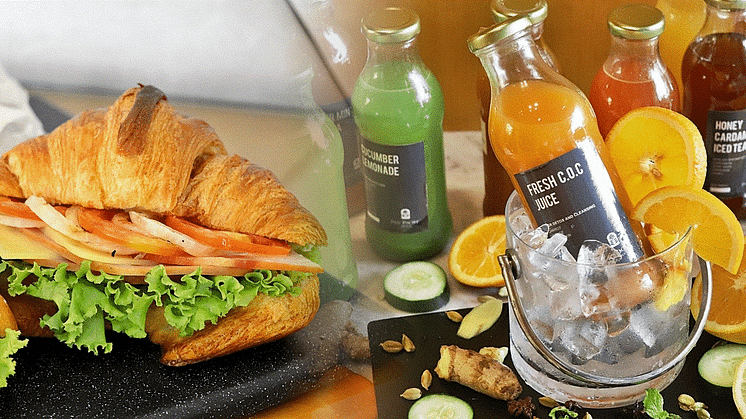 In photo: Ham & Cheese Croissant and Fresh C.O.C Healthy Juice