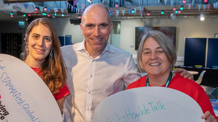 Kirsten Howells (right) with Catherine Woolley, Children & Families Programme Lead at STAMMA, and Peter Just, Head of External Affairs & Influencing at The Royal College of Speech & Language Therapists