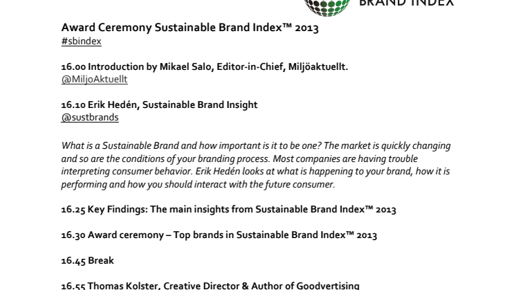 Award Ceremony Program - Sustainable Brand Index 2013™