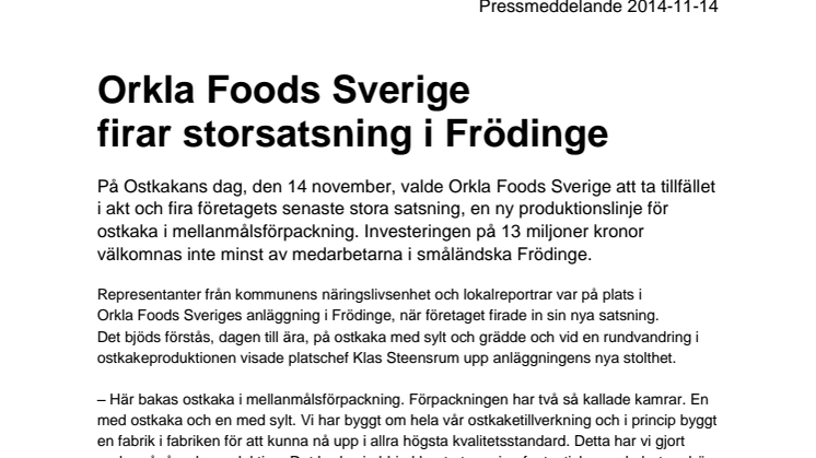Orkla Foods Sverige firar storsatsning i Frödinge
