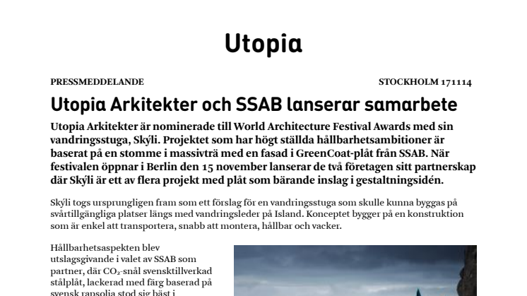 Utopia Arkitekter och SSAB lanserar samarbete