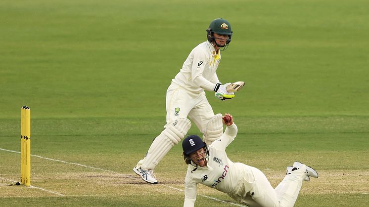 Tammy Beaumont caught Rachael Haynes at short leg to leave Australia 12-2. Photo: Getty Images 