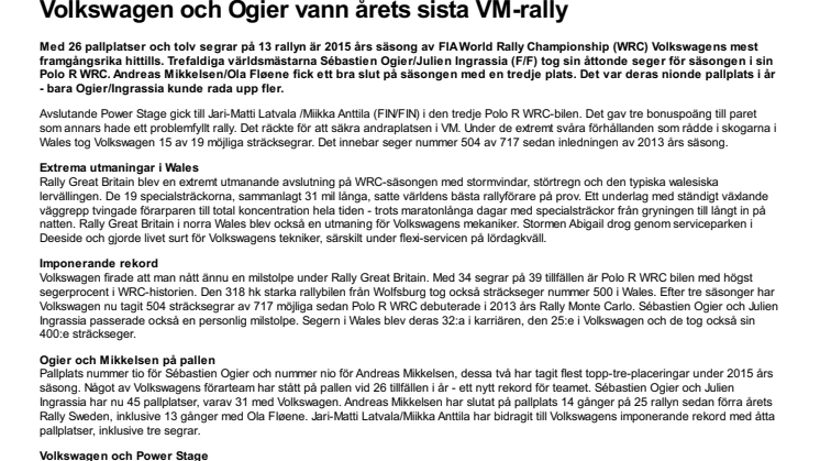 Volkswagen och Ogier vann årets sista VM-rally