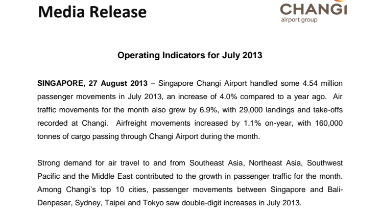 Operating Indicators for July 2013