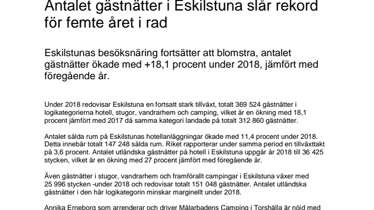 Antalet gästnätter i Eskilstuna slår rekord för femte året i rad