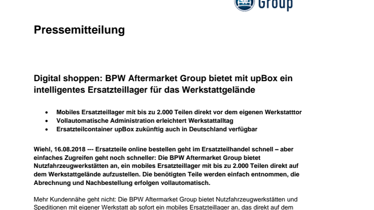 Digital shoppen: BPW Aftermarket Group bietet mit upBox ein intelligentes Ersatzteillager für das Werkstattgelände
