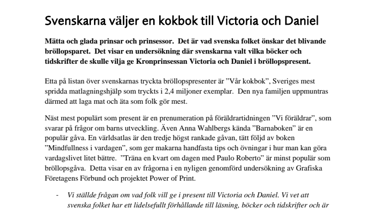 Svenskarna väljer en kokbok till Victoria och Daniel