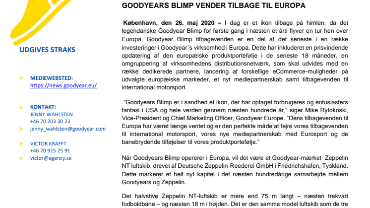 Goodyears Blimp vender tilbage til Europa