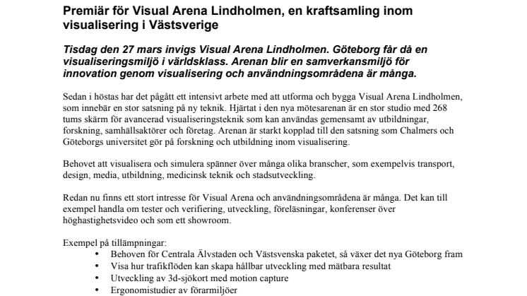 Premiär för Visual Arena Lindholmen, en kraftsamling inom visualisering i Västsverige