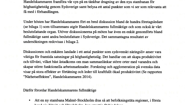 Brev till Anna Johansson angående Sverigeförhandlingen