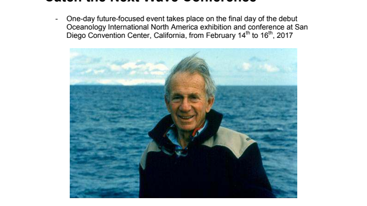 Ocean Science Pioneer Walter Munk to be Honored at Special 2017 Catch the Next Wave Conference