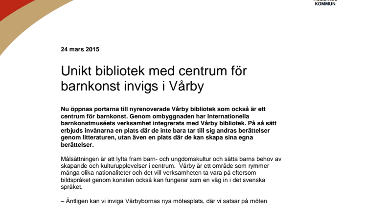 Unikt bibliotek med centrum för barnkonst invigs i Vårby