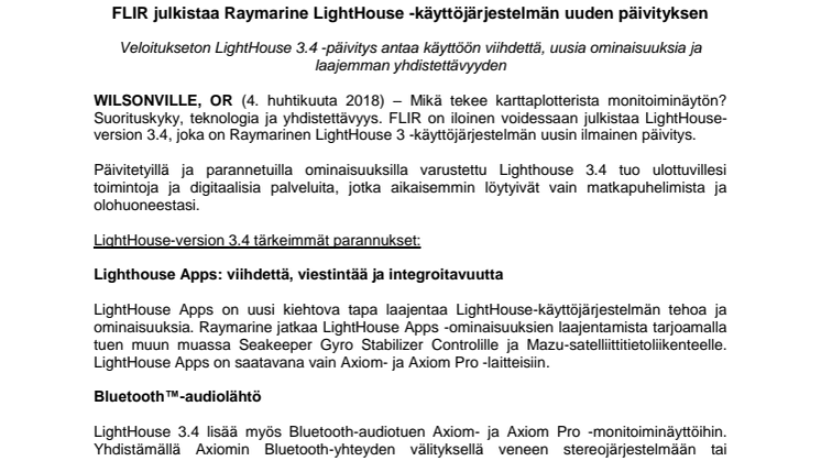 Raymarine: FLIR julkistaa Raymarine LightHouse -käyttöjärjestelmän uuden päivityksen
