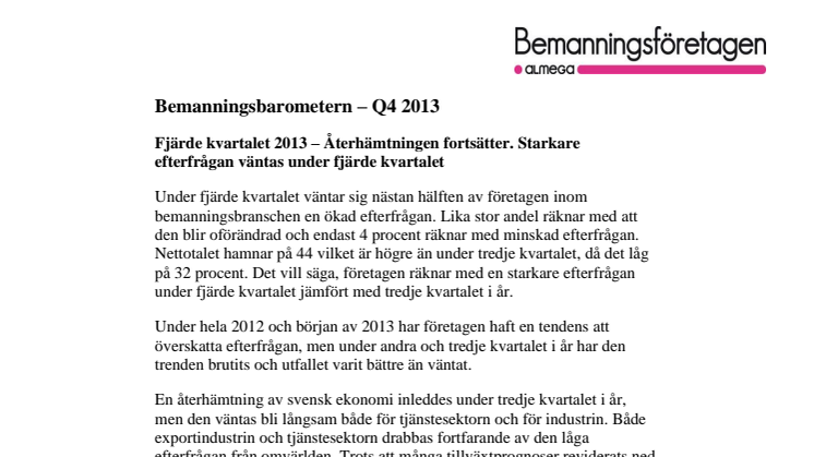 Bemanningsbarometern – Q4 2013 