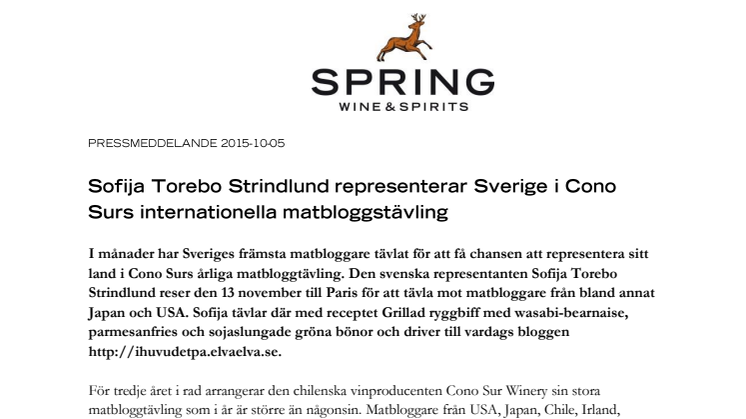 Sofija Torebo Strindlund representerar Sverige i Cono Surs internationella matbloggstävling