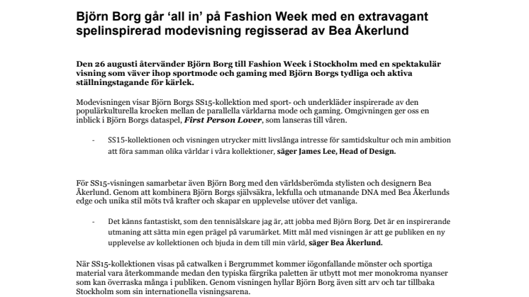 Björn Borg går ‘all in’ på Fashion Week med en extravagant spelinspirerad modevisning av Bea Åkerlund
