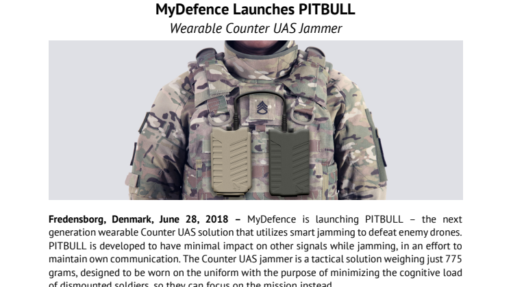 MyDefence Launches PITBULL - Wearable Counter UAS Jammer