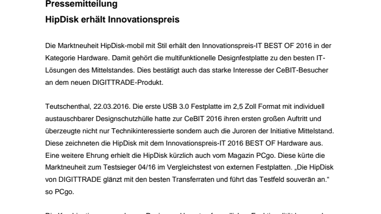 HipDisk erhält Innovationspreis