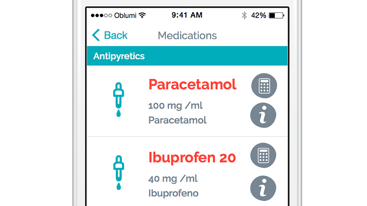 Appen till Febertermometern visar lämplig dosering av febernedsättande