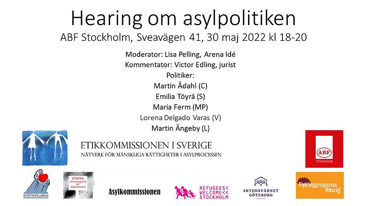 Påminnelse: Politikerhearing om asylpolitiken 30 maj