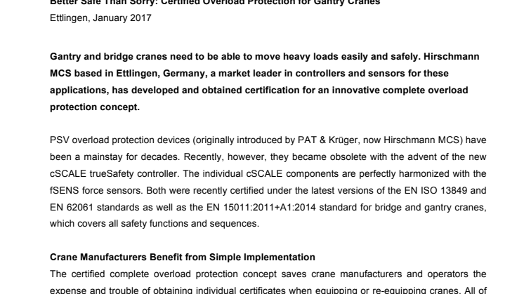 Better Safe Than Sorry: Certified Overload Protection for Gantry Cranes