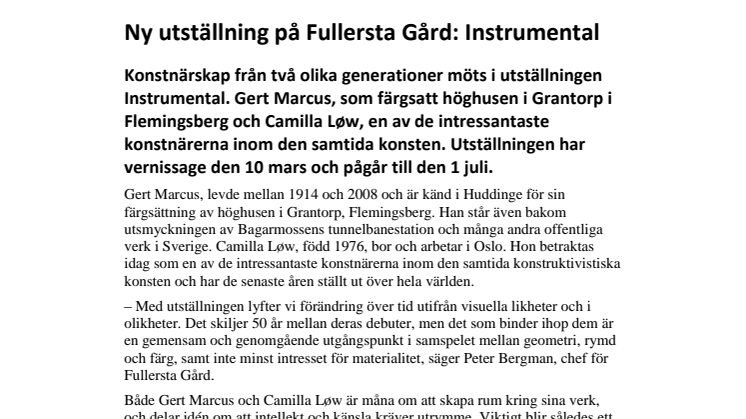 Ny utställning på Fullersta Gård: Instrumental