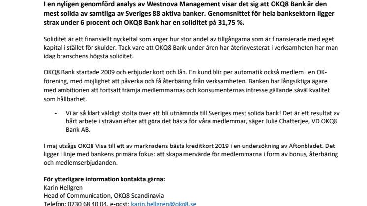 OKQ8 Bank Sveriges starkaste bank