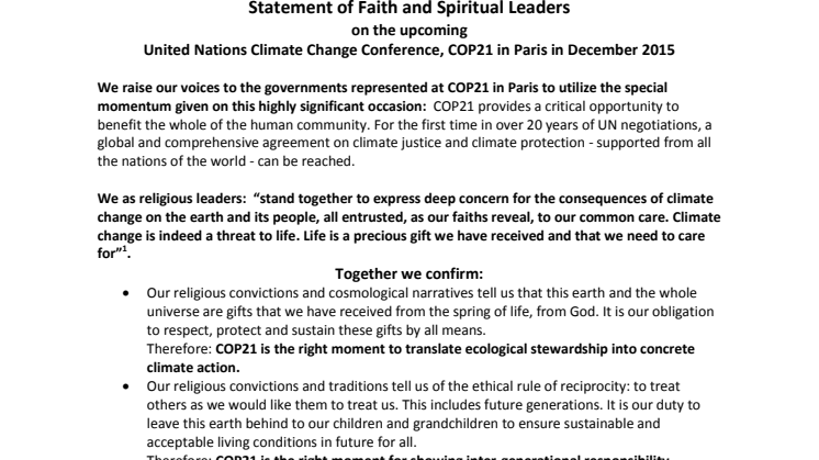 150 kirkeledere opfordrer til kamp for klimaet