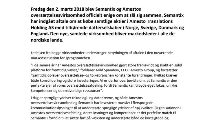 Semantix overtager Amestos oversættelsesvirksomhed 