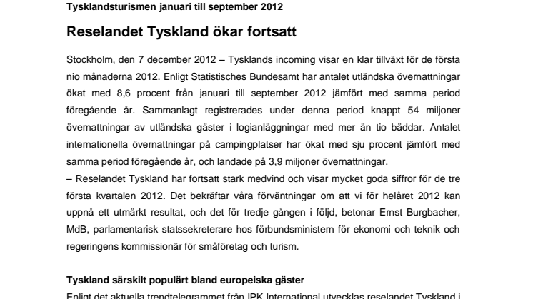 Reselandet Tyskland ökar fortsatt