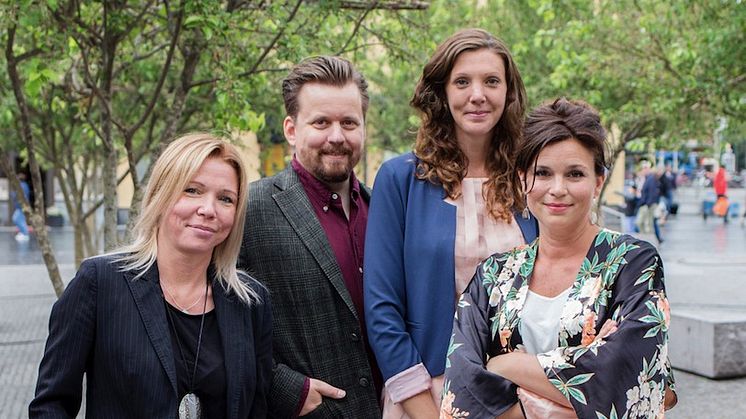 Pressbild, från vänster: Marlene Johansson, Richard Lindberg, Elin Nilsson, Annakarin Nyberg. Foto: Zanna Metzer