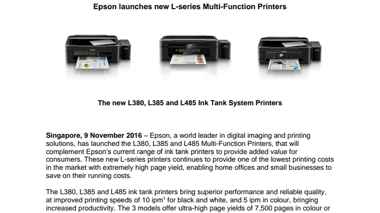 Epson launches new L-series Multi-Function Printers